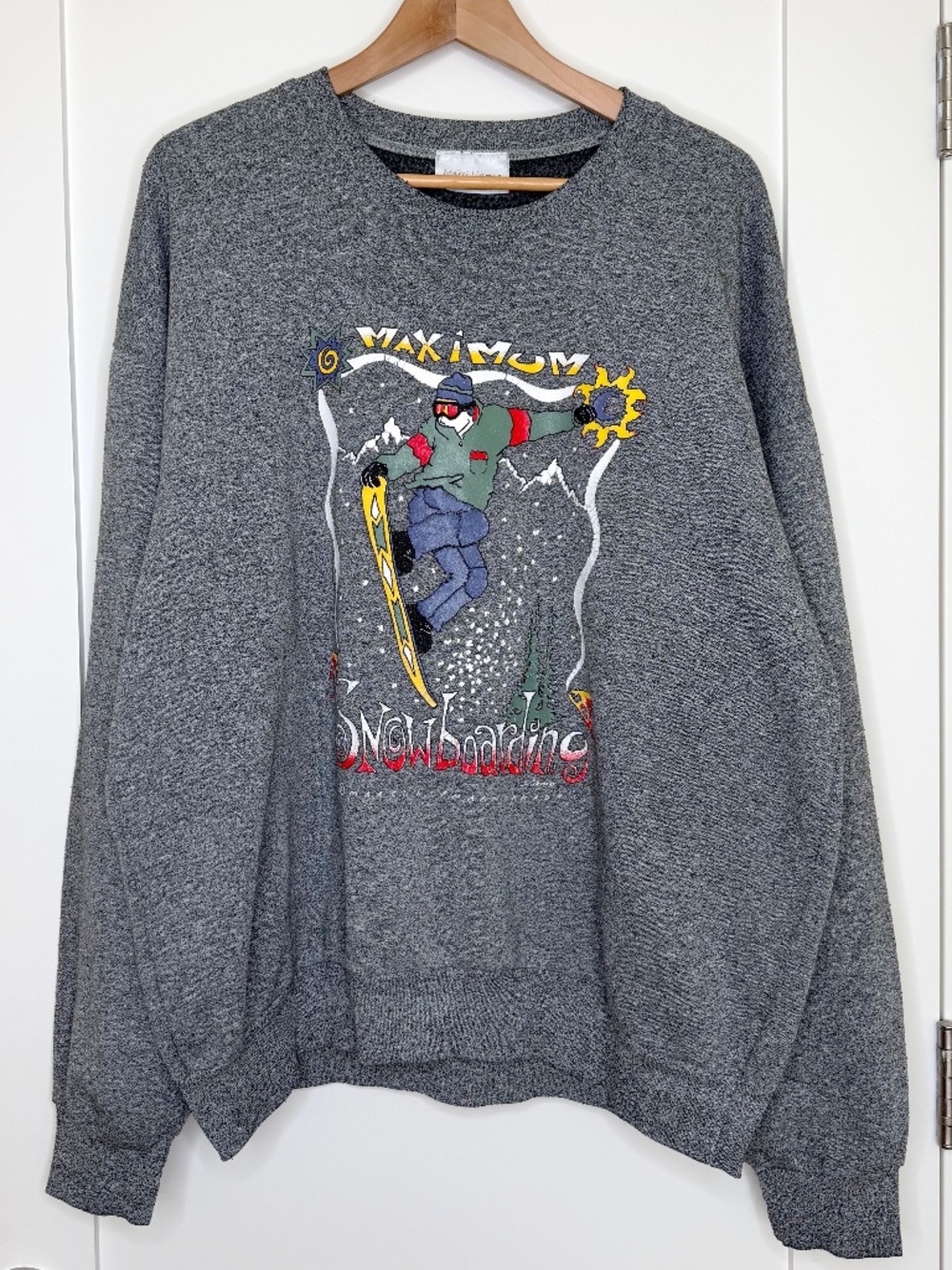 Marci Lipman Vintage Maximum Snowboarding Graphic Sweatshirt Unisex in Grey